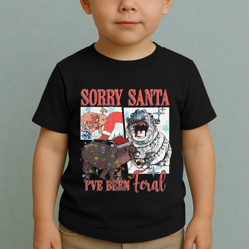 Moo Deng Christmas Santa Hat Sorry Santa IVe Been Feral Toddler T-Shirt