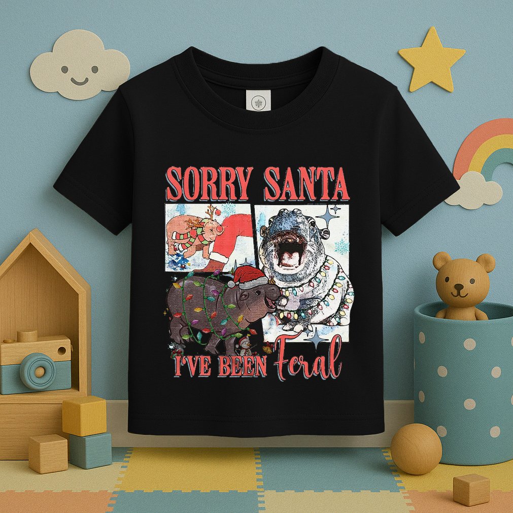 Moo Deng Christmas Santa Hat Sorry Santa IVe Been Feral Toddler T-Shirt