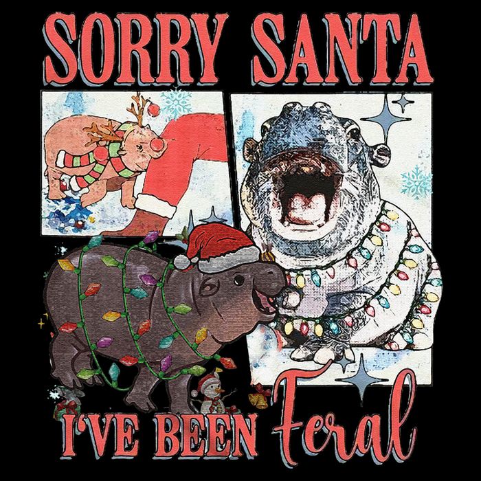 Moo Deng Christmas Santa Hat Sorry Santa IVe Been Feral Toddler T-Shirt