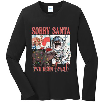 Moo Deng Christmas Santa Hat Sorry Santa IVe Been Feral Ladies Long Sleeve Shirt