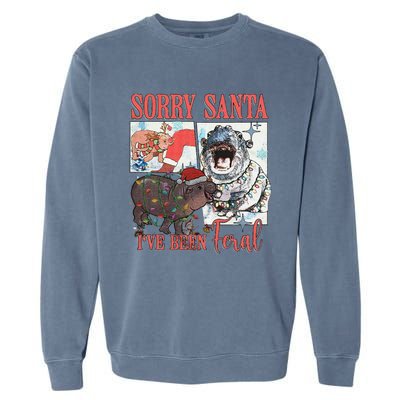 Moo Deng Christmas Santa Hat Sorry Santa IVe Been Feral Garment-Dyed Sweatshirt