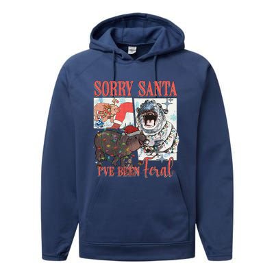 Moo Deng Christmas Santa Hat Sorry Santa IVe Been Feral Performance Fleece Hoodie