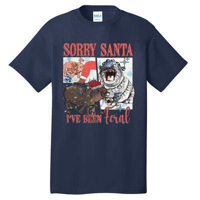 Moo Deng Christmas Santa Hat Sorry Santa IVe Been Feral Tall T-Shirt