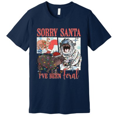 Moo Deng Christmas Santa Hat Sorry Santa IVe Been Feral Premium T-Shirt