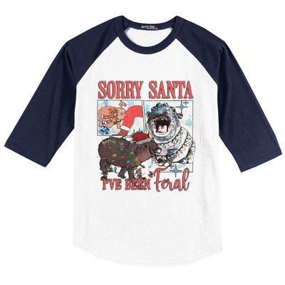 Moo Deng Christmas Santa Hat Sorry Santa IVe Been Feral Baseball Sleeve Shirt