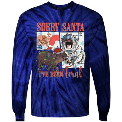 Moo Deng Christmas Santa Hat Sorry Santa IVe Been Feral Tie-Dye Long Sleeve Shirt