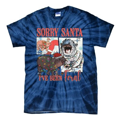 Moo Deng Christmas Santa Hat Sorry Santa IVe Been Feral Tie-Dye T-Shirt