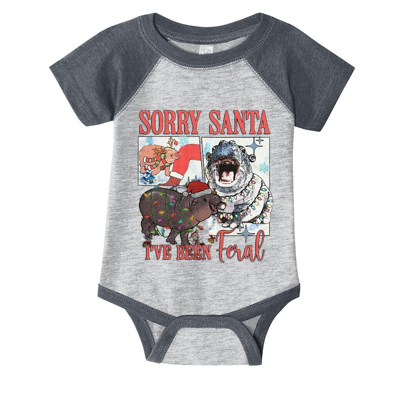 Moo Deng Christmas Santa Hat Sorry Santa IVe Been Feral Infant Baby Jersey Bodysuit