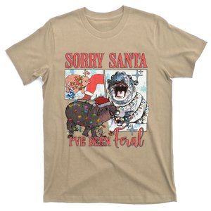 Moo Deng Christmas Santa Hat Sorry Santa IVe Been Feral T-Shirt