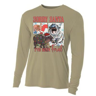 Moo Deng Christmas Santa Hat Sorry Santa IVe Been Feral Cooling Performance Long Sleeve Crew