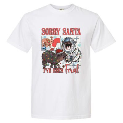 Moo Deng Christmas Santa Hat Sorry Santa IVe Been Feral Garment-Dyed Heavyweight T-Shirt