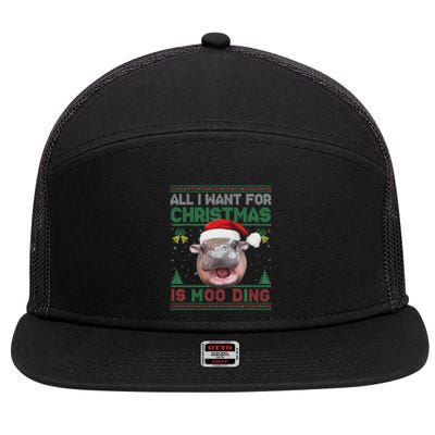 Moo Deng Christmas All I Want For Christmas Is Moo Deng 7 Panel Mesh Trucker Snapback Hat