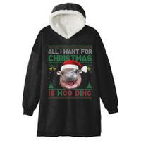 Moo Deng Christmas All I Want For Christmas Is Moo Deng Hooded Wearable Blanket