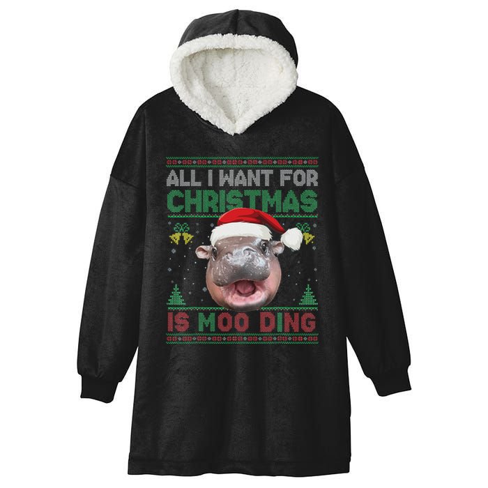 Moo Deng Christmas All I Want For Christmas Is Moo Deng Hooded Wearable Blanket