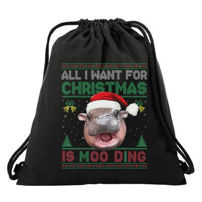 Moo Deng Christmas All I Want For Christmas Is Moo Deng Drawstring Bag
