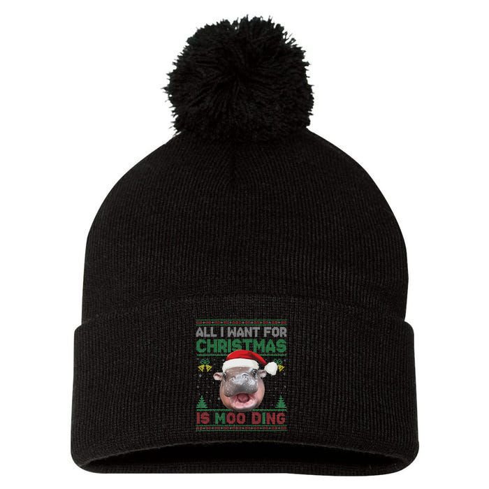 Moo Deng Christmas All I Want For Christmas Is Moo Deng Pom Pom 12in Knit Beanie
