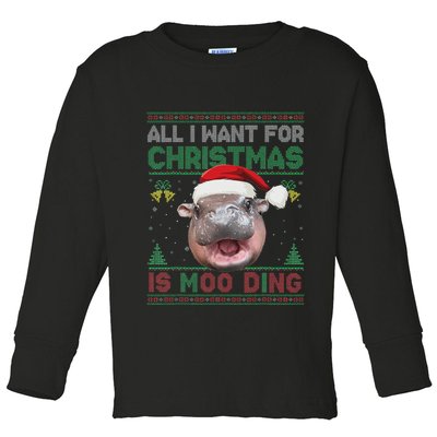Moo Deng Christmas All I Want For Christmas Is Moo Deng Toddler Long Sleeve Shirt