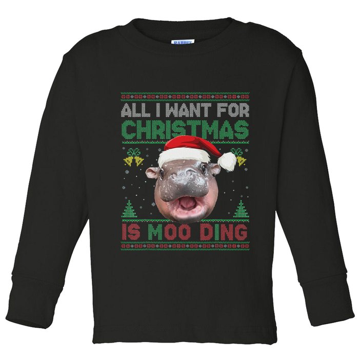 Moo Deng Christmas All I Want For Christmas Is Moo Deng Toddler Long Sleeve Shirt