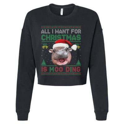 Moo Deng Christmas All I Want For Christmas Is Moo Deng Cropped Pullover Crew