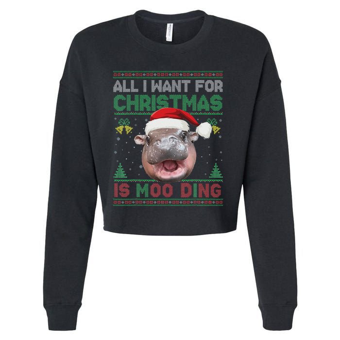 Moo Deng Christmas All I Want For Christmas Is Moo Deng Cropped Pullover Crew