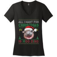 Moo Deng Christmas All I Want For Christmas Is Moo Deng Women's V-Neck T-Shirt