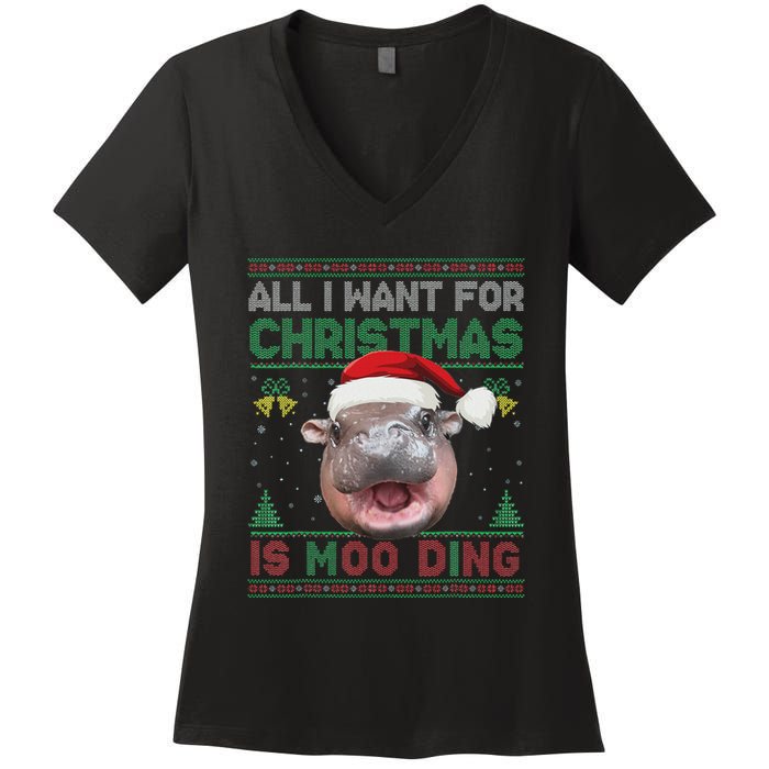 Moo Deng Christmas All I Want For Christmas Is Moo Deng Women's V-Neck T-Shirt