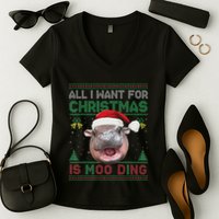 Moo Deng Christmas All I Want For Christmas Is Moo Deng Women's V-Neck T-Shirt
