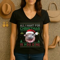 Moo Deng Christmas All I Want For Christmas Is Moo Deng Women's V-Neck T-Shirt