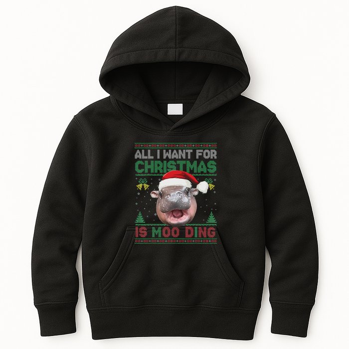 Moo Deng Christmas All I Want For Christmas Is Moo Deng Kids Hoodie
