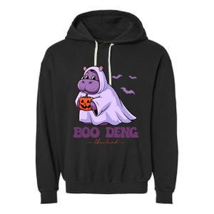 Moo Deng Cute Baby Pygmy Hippo Bouncy Pig In Thai Halloween Garment-Dyed Fleece Hoodie