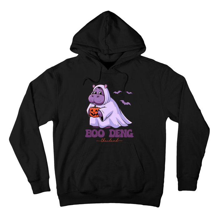 Moo Deng Cute Baby Pygmy Hippo Bouncy Pig In Thai Halloween Hoodie