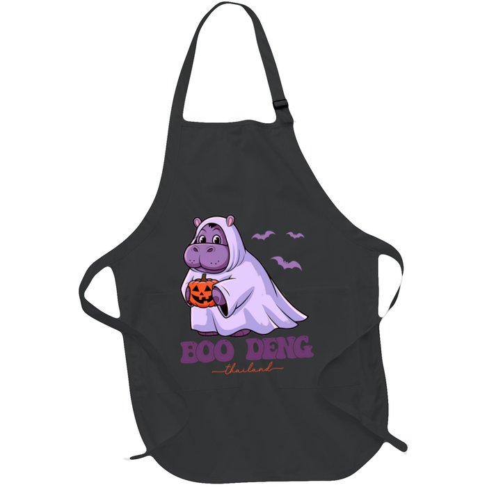 Moo Deng Cute Baby Pygmy Hippo Bouncy Pig In Thai Halloween Full-Length Apron With Pockets