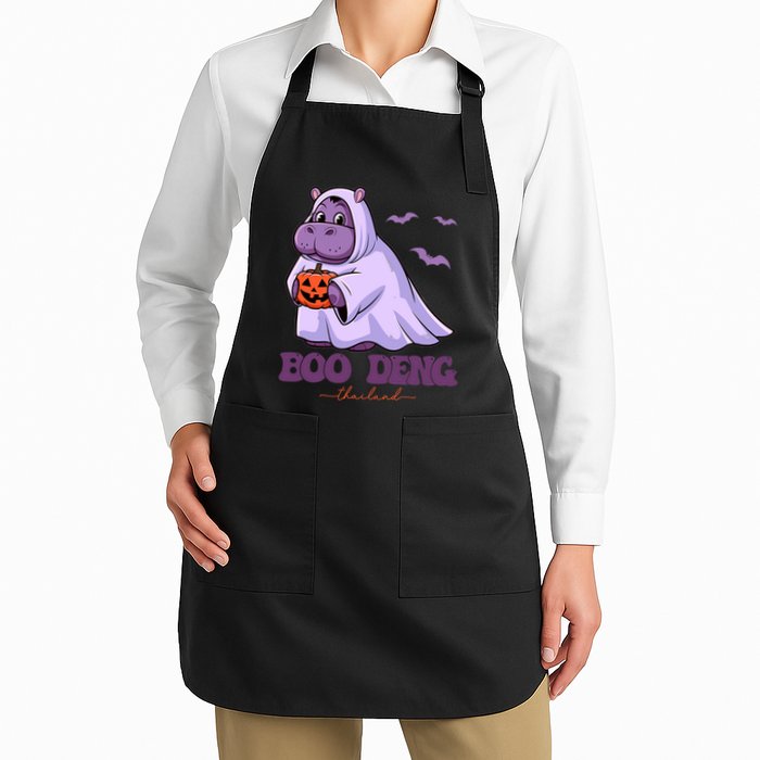 Moo Deng Cute Baby Pygmy Hippo Bouncy Pig In Thai Halloween Full-Length Apron With Pockets