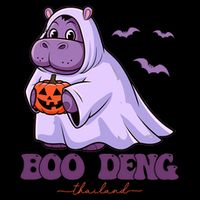 Moo Deng Cute Baby Pygmy Hippo Bouncy Pig In Thai Halloween Full-Length Apron With Pockets