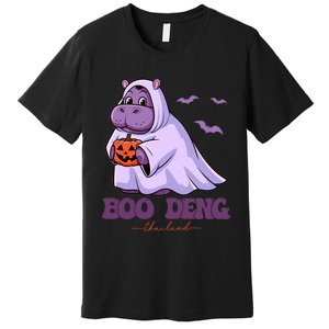 Moo Deng Cute Baby Pygmy Hippo Bouncy Pig In Thai Halloween Premium T-Shirt