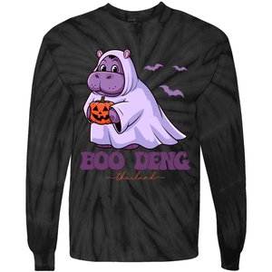 Moo Deng Cute Baby Pygmy Hippo Bouncy Pig In Thai Halloween Tie-Dye Long Sleeve Shirt