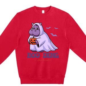 Moo Deng Cute Baby Pygmy Hippo Bouncy Pig In Thai Halloween Premium Crewneck Sweatshirt