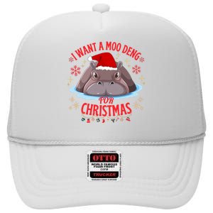 Moo Deng Christmas I Want A Moo Deng For Christmas High Crown Mesh Back Trucker Hat