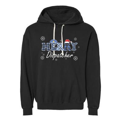 Merry Dispatcher Christmas Police Buffalo Plaid Leopard Santa Hat Graphic Garment-Dyed Fleece Hoodie