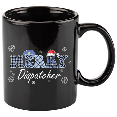 Merry Dispatcher Christmas Police Buffalo Plaid Leopard Santa Hat Graphic 11oz C Handle Ceramic Mug