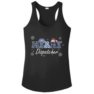 Merry Dispatcher Christmas Police Buffalo Plaid Leopard Santa Hat Graphic Ladies PosiCharge Competitor Racerback Tank