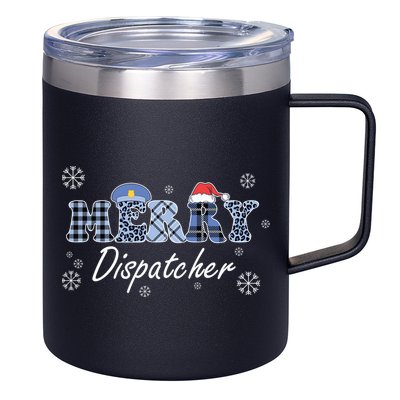 Merry Dispatcher Christmas Police Buffalo Plaid Leopard Santa Hat Graphic 12oz Stainless Steel Coffee Mug