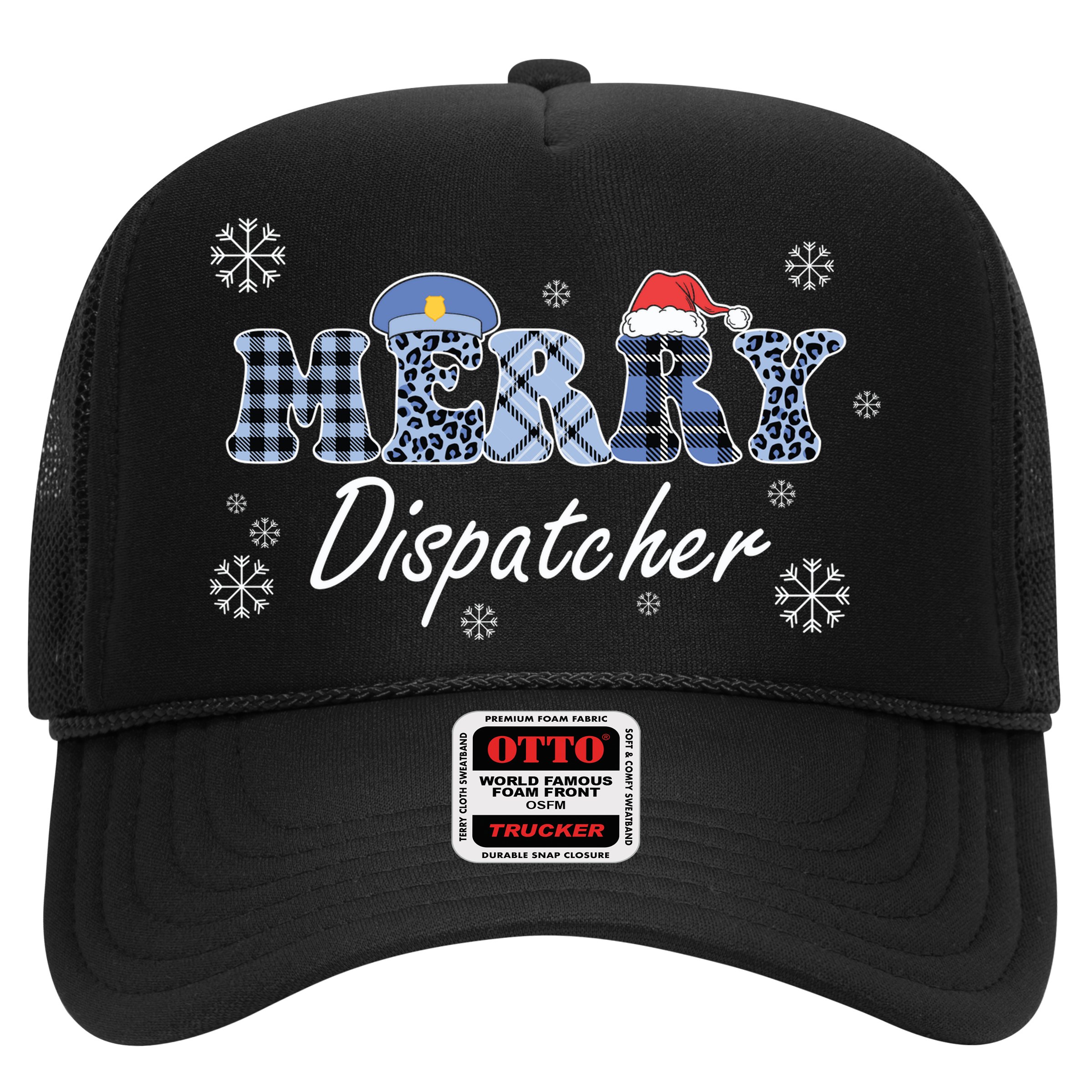 Merry Dispatcher Christmas Police Buffalo Plaid Leopard Santa Hat Graphic Hat