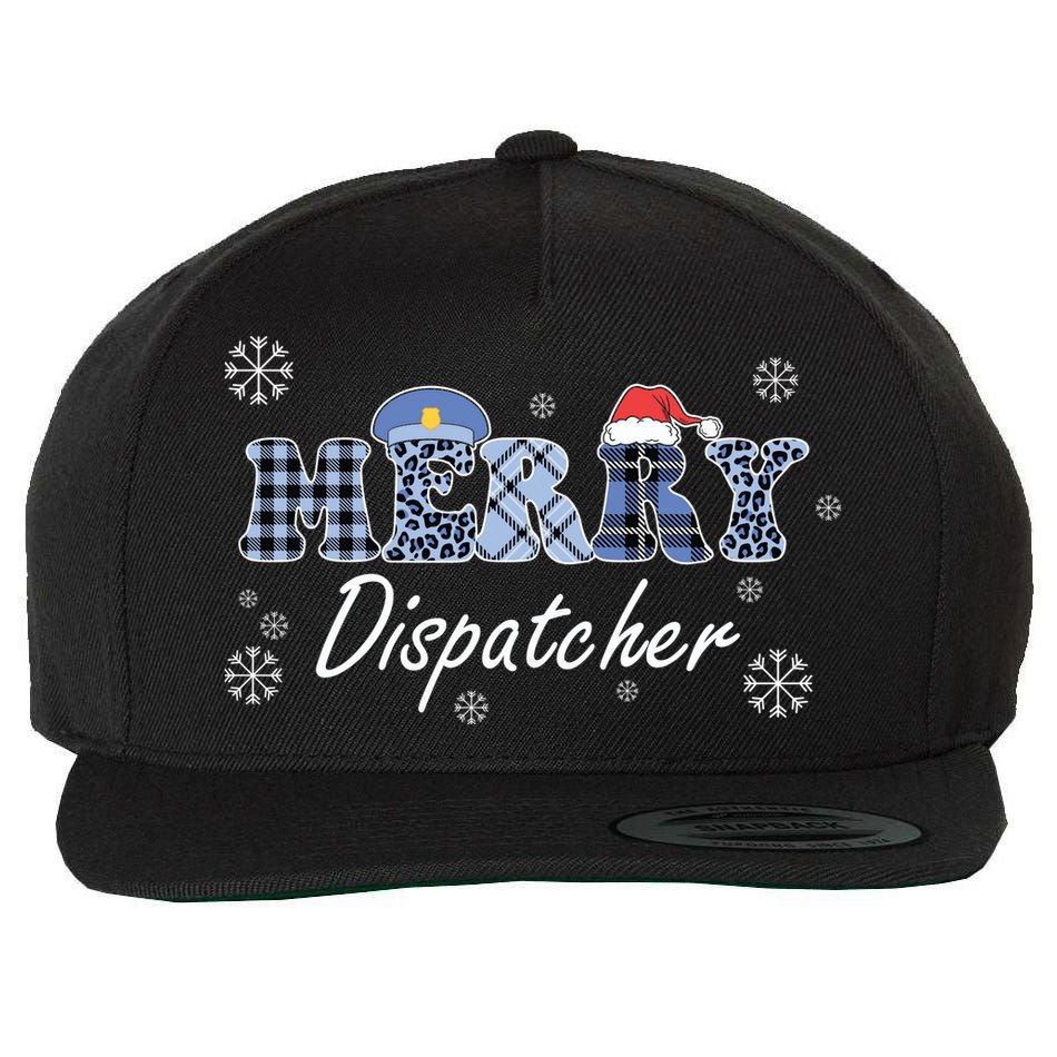 Merry Dispatcher Christmas Police Buffalo Plaid Leopard Santa Hat Graphic Wool Snapback Cap