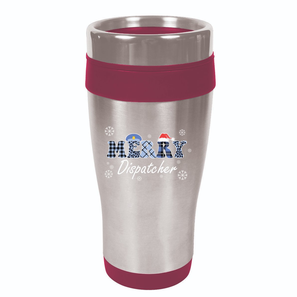 Merry Dispatcher Christmas Police Buffalo Plaid Leopard Santa Hat Graphic 16oz Travel Tumbler