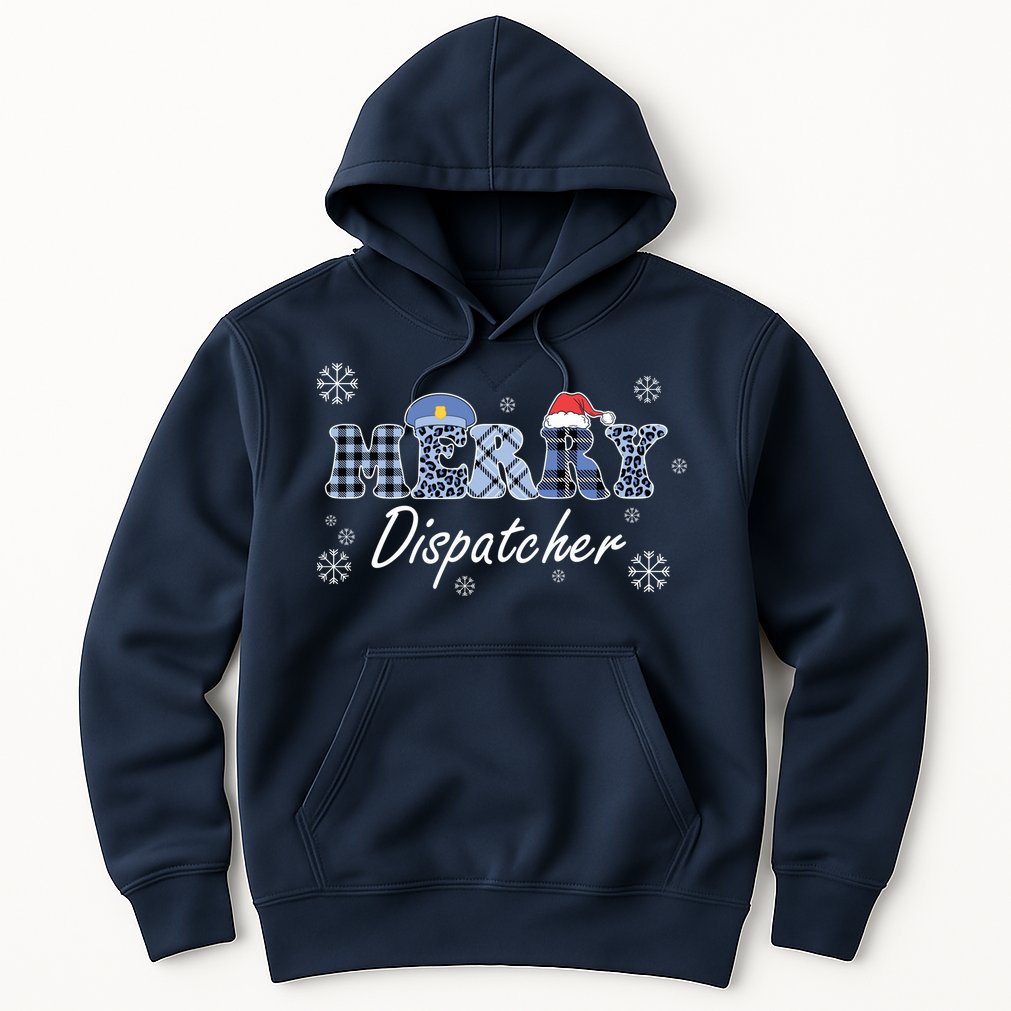 Merry Dispatcher Christmas Police Buffalo Plaid Leopard Santa Hat Graphic Hoodie