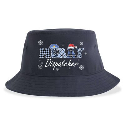 Merry Dispatcher Christmas Police Buffalo Plaid Leopard Santa Hat Graphic Sustainable Bucket Hat