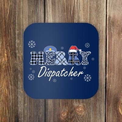 Merry Dispatcher Christmas Police Buffalo Plaid Leopard Santa Hat Graphic Coaster