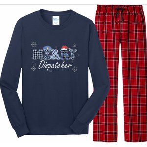 Merry Dispatcher Christmas Police Buffalo Plaid Leopard Santa Hat Graphic Long Sleeve Pajama Set