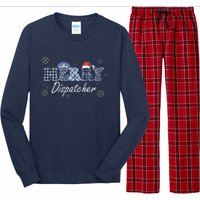 Merry Dispatcher Christmas Police Buffalo Plaid Leopard Santa Hat Graphic Long Sleeve Pajama Set